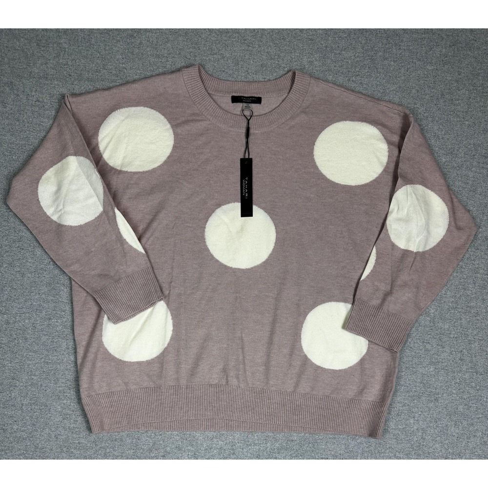 Tahari Woman Sweater Womens 1X Light‎ Blush Ivory Dot Pullover Crewneck New Tag